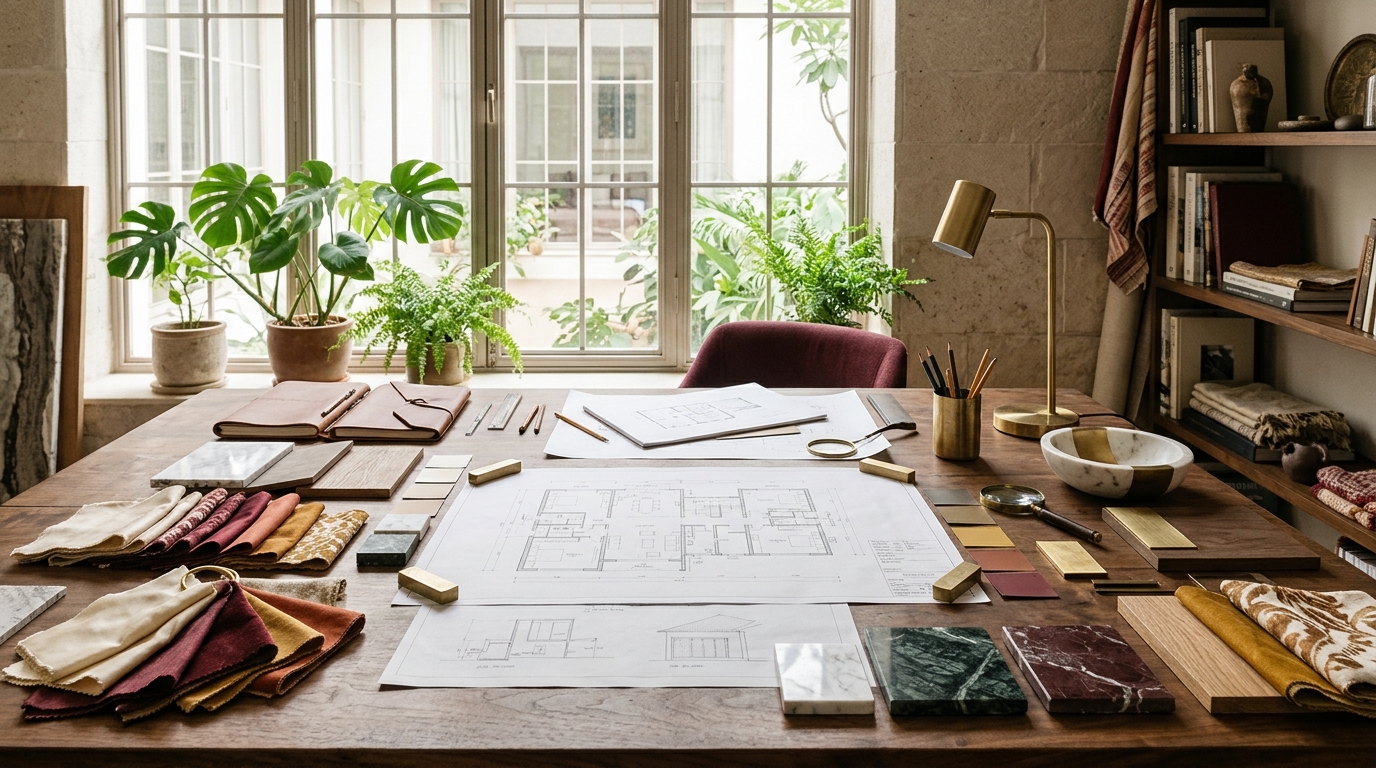 DDE Designers studio concept with material samples